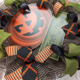 Trick or Treat Pumpkin Door Wreaths - Halloween Jack O Lantern Thanksgiving - Pink Door Wreaths