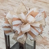 Wedding Lantern Wreath Bow - Burlap Wreath Embellishment for Making Your Own - Layered Full Handmade Farmhouse Already Made (Wedding (Burlap/Champagne/White/Brown), Set of 1) - Pink Door Wreaths
