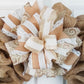 Wedding Lantern Wreath Bow - Burlap Wreath Embellishment for Making Your Own - Layered Full Handmade Farmhouse Already Made (Wedding (Burlap/Champagne/White/Brown), Set of 1) - Pink Door Wreaths