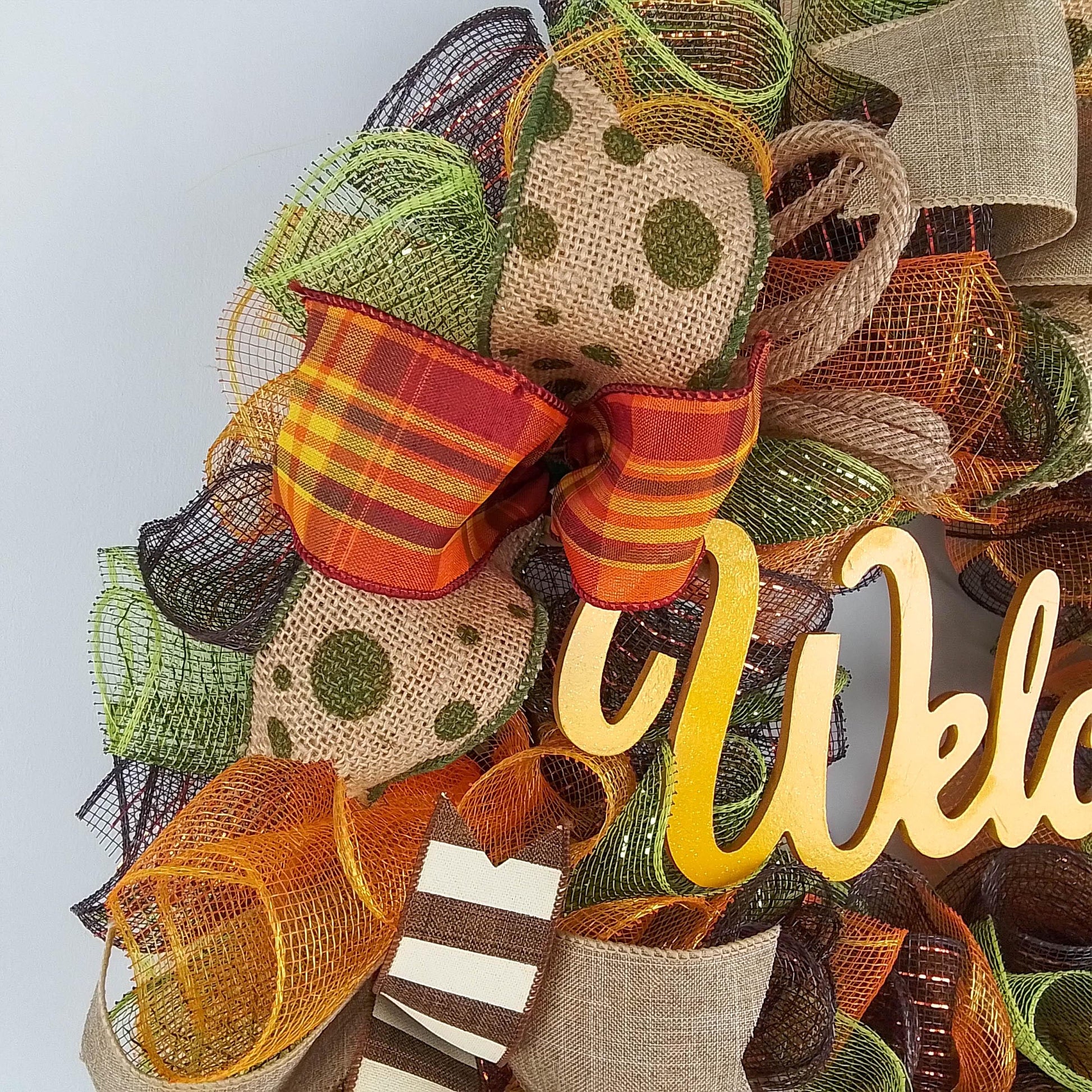 Welcome Fall Wreaths, Thanksgiving Front Door Wreath, Green, Brown : F1 - Pink Door Wreaths