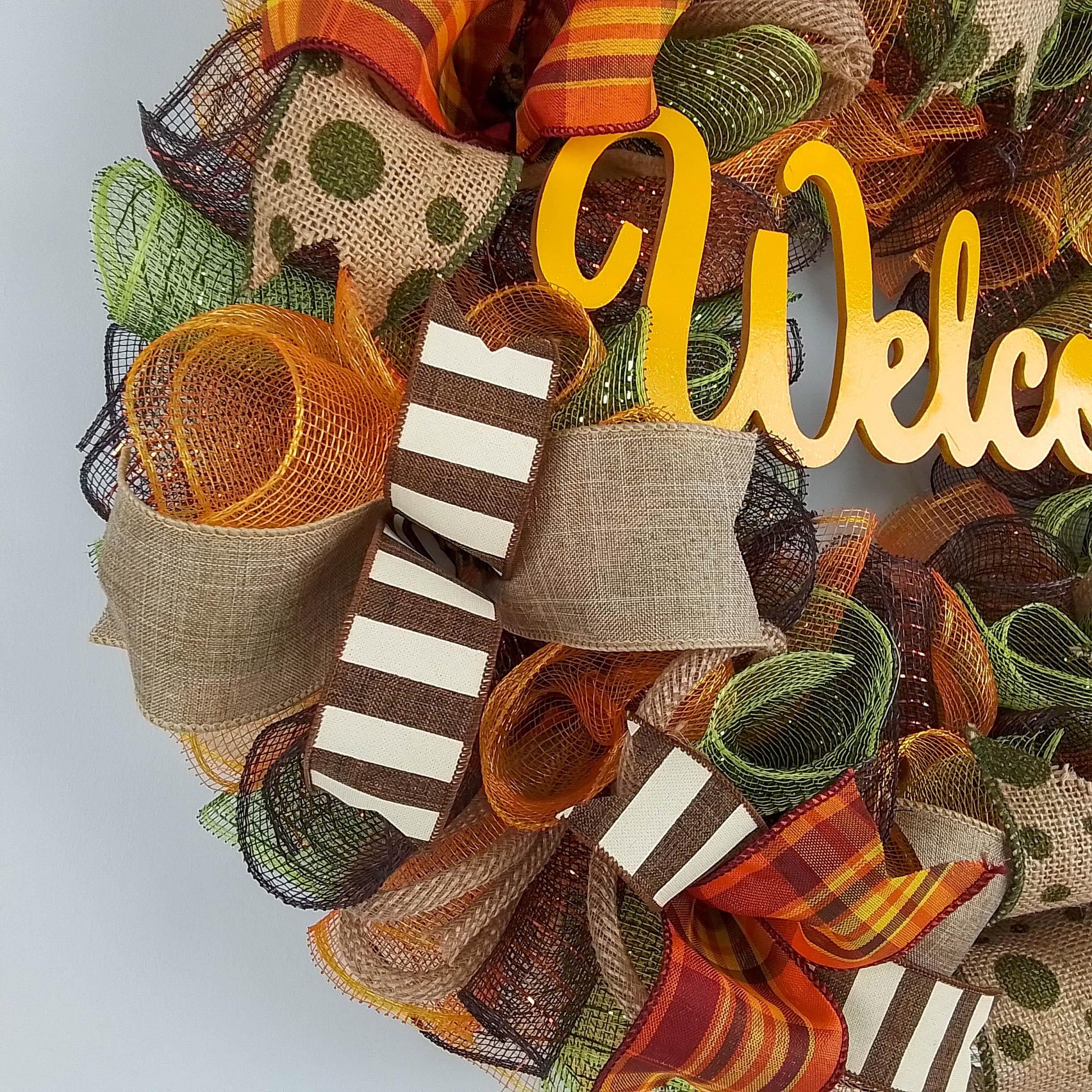 Welcome Fall Wreaths, Thanksgiving Front Door Wreath, Green, Brown : F1 - Pink Door Wreaths