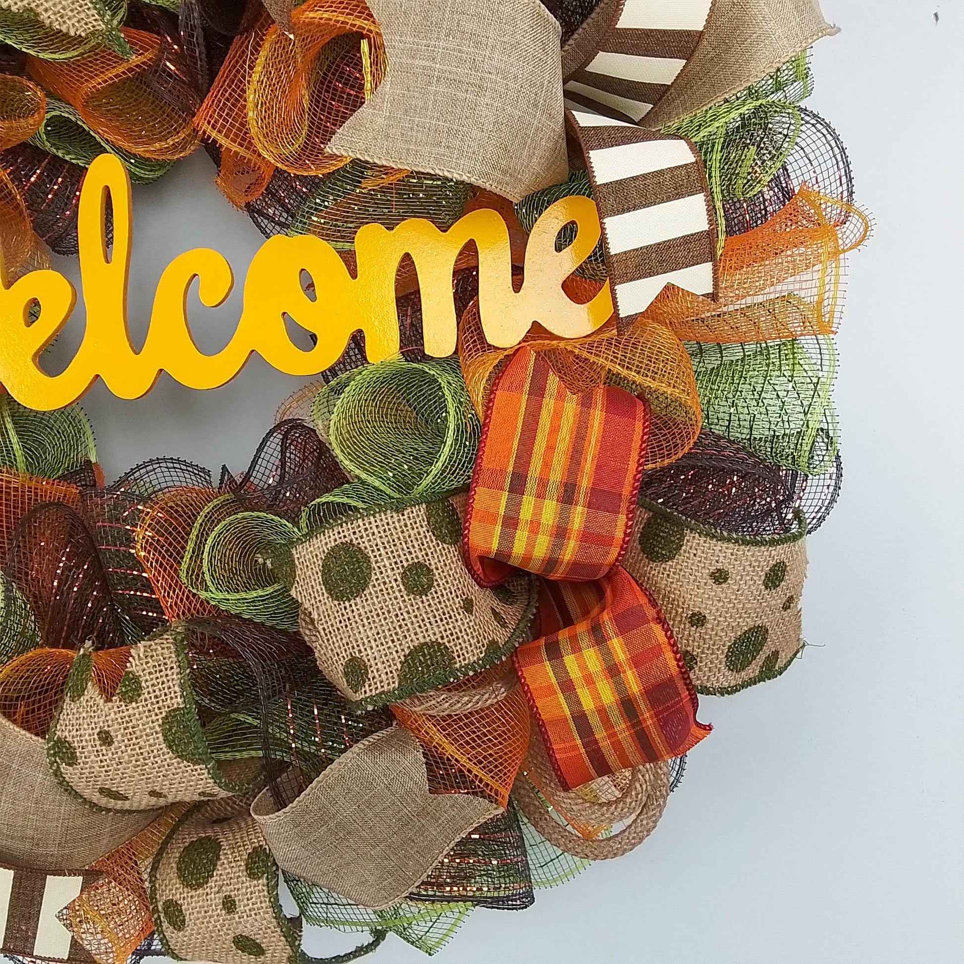 Welcome Fall Wreaths, Thanksgiving Front Door Wreath, Green, Brown : F1 - Pink Door Wreaths