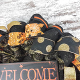 Welcome My Pretties Wreath | Halloween Witch Front Door Wreath | Black Orange Gold - Pink Door Wreaths