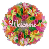Welcome Summer Door Wreath | Pink Lime Green Yellow - Pink Door Wreaths