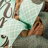 Welcome Y'all Mason Jar Wreath | Grey Burlap Spring Decor | Wedding Gift | Mint Black White - Pink Door Wreaths
