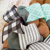 Welcome Y'all Mason Jar Wreath | Grey Burlap Spring Decor | Wedding Gift | Mint Black White - Pink Door Wreaths