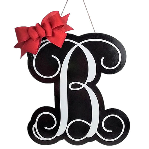 Wooden Monogram Door Hanger | Newlywed Gift | Initial Letter Door Wreath with Bow - LOTS OF COLORS - Pink Door Wreaths