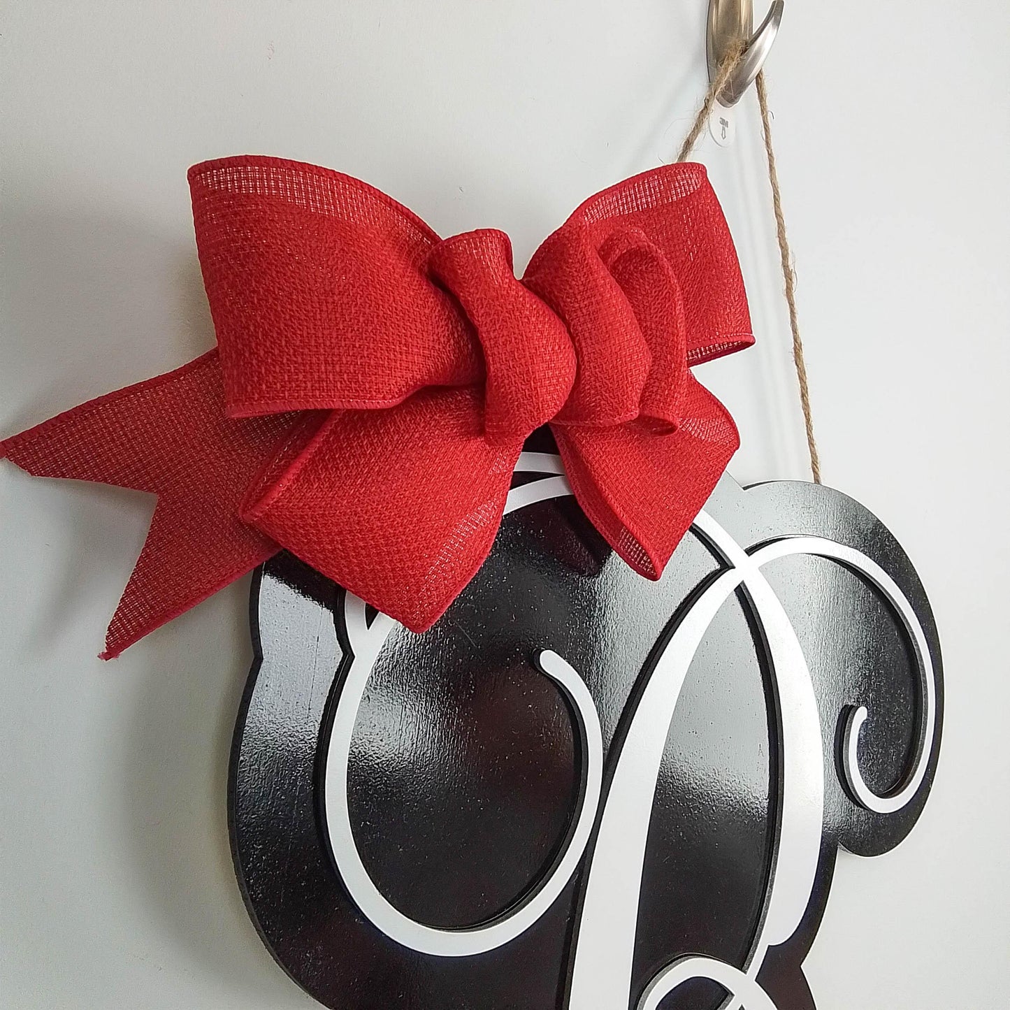 Wooden Monogram Door Hanger | Newlywed Gift | Initial Letter Door Wreath with Bow - LOTS OF COLORS - Pink Door Wreaths