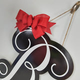 Wooden Monogram Door Hanger | Newlywed Gift | Initial Letter Door Wreath with Bow - LOTS OF COLORS - Pink Door Wreaths