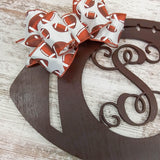 Wooden Sports Football Monogram Initial Letter Outdoor Front Door Hanger with Bow - Pink Door Wreaths