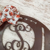 Wooden Sports Football Monogram Initial Letter Outdoor Front Door Hanger with Bow - Pink Door Wreaths