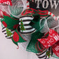 Santa Claus Wreath - Santa Claus is Coming to Town Christmas Mesh Front Door Wreath - Red Black White Green Ho Ho Ho