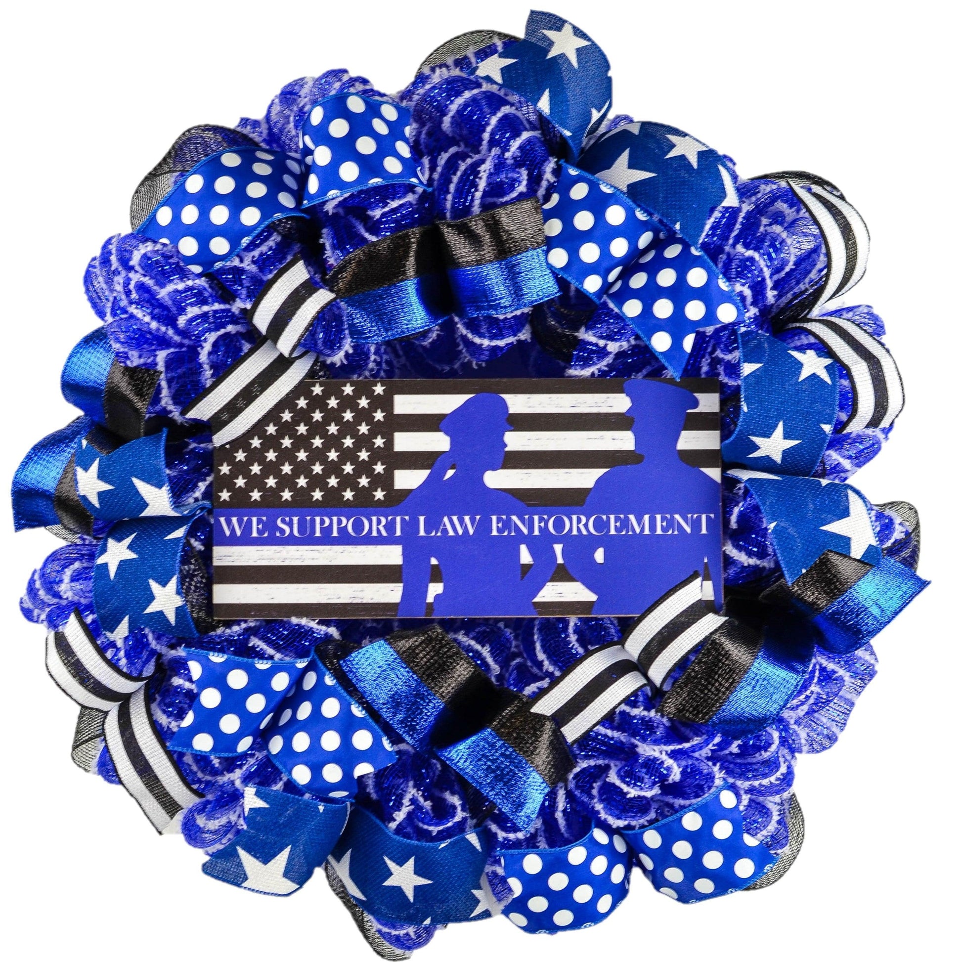 Police Officer Door Wreath - Hero Law Enforcement Support Decor - Blue Black White - Pink Door Wreaths