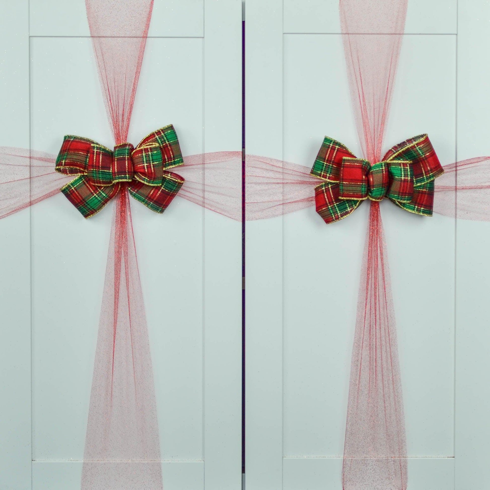 Tartan Plaid Red Green Gold Bow Tree Topper - Christmas Tree Bow - Pink Door Wreaths