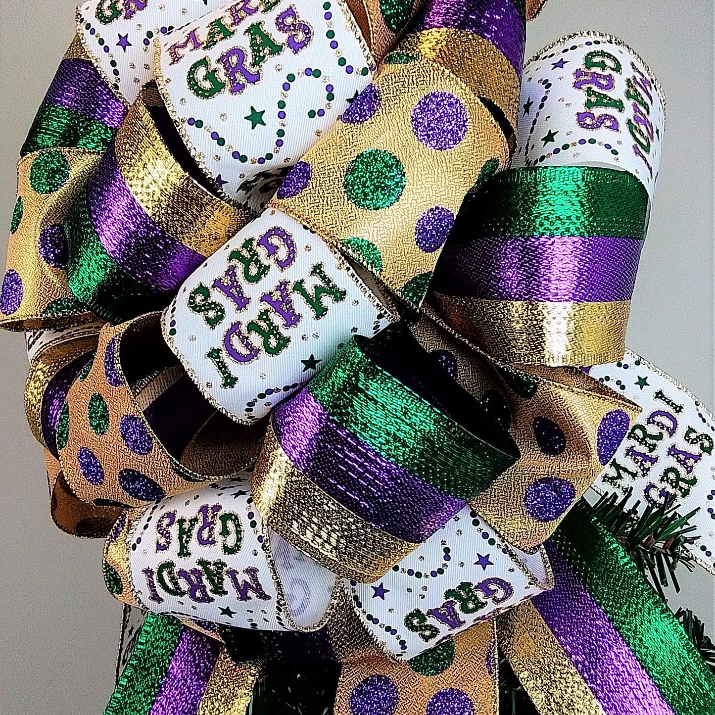 Mardi Gras Tree Topper Bow | Lantern Topper | Large Oversized Present or Gift Bow