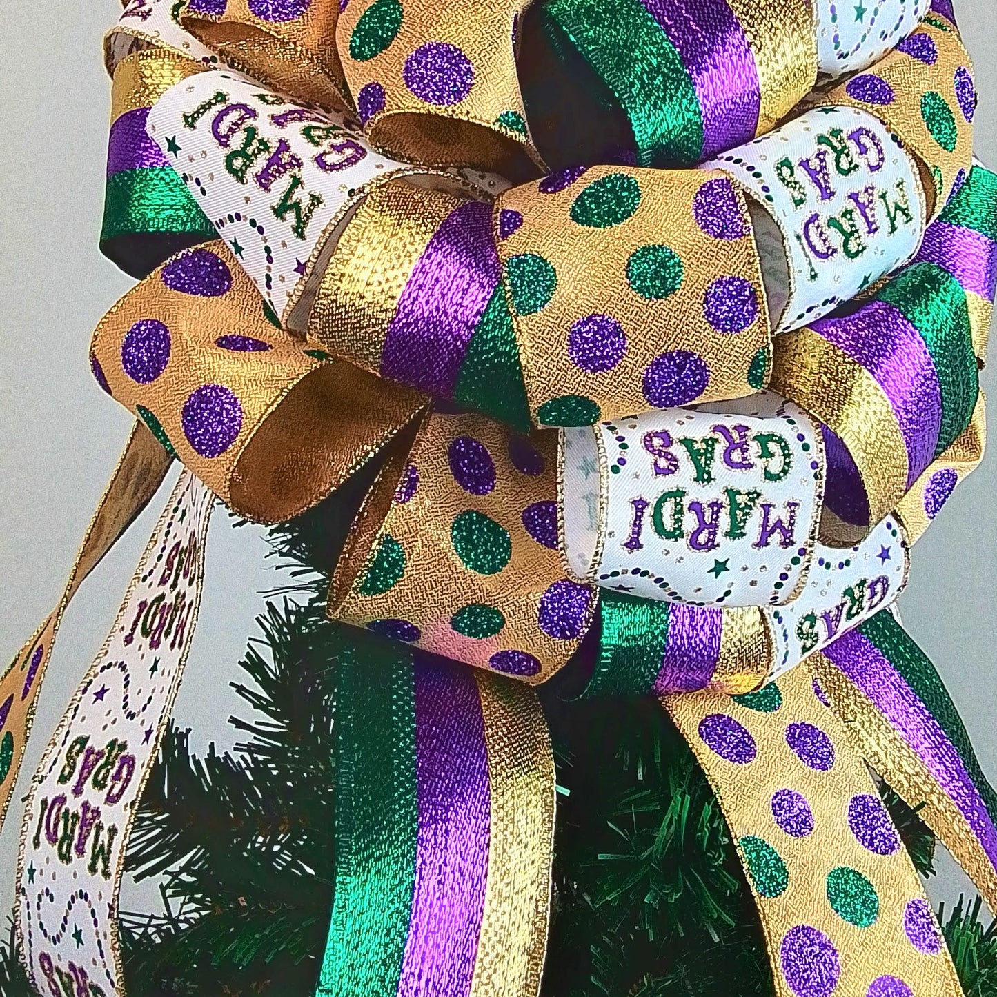 Mardi Gras Tree Topper Bow | Lantern Topper | Large Oversized Present or Gift Bow