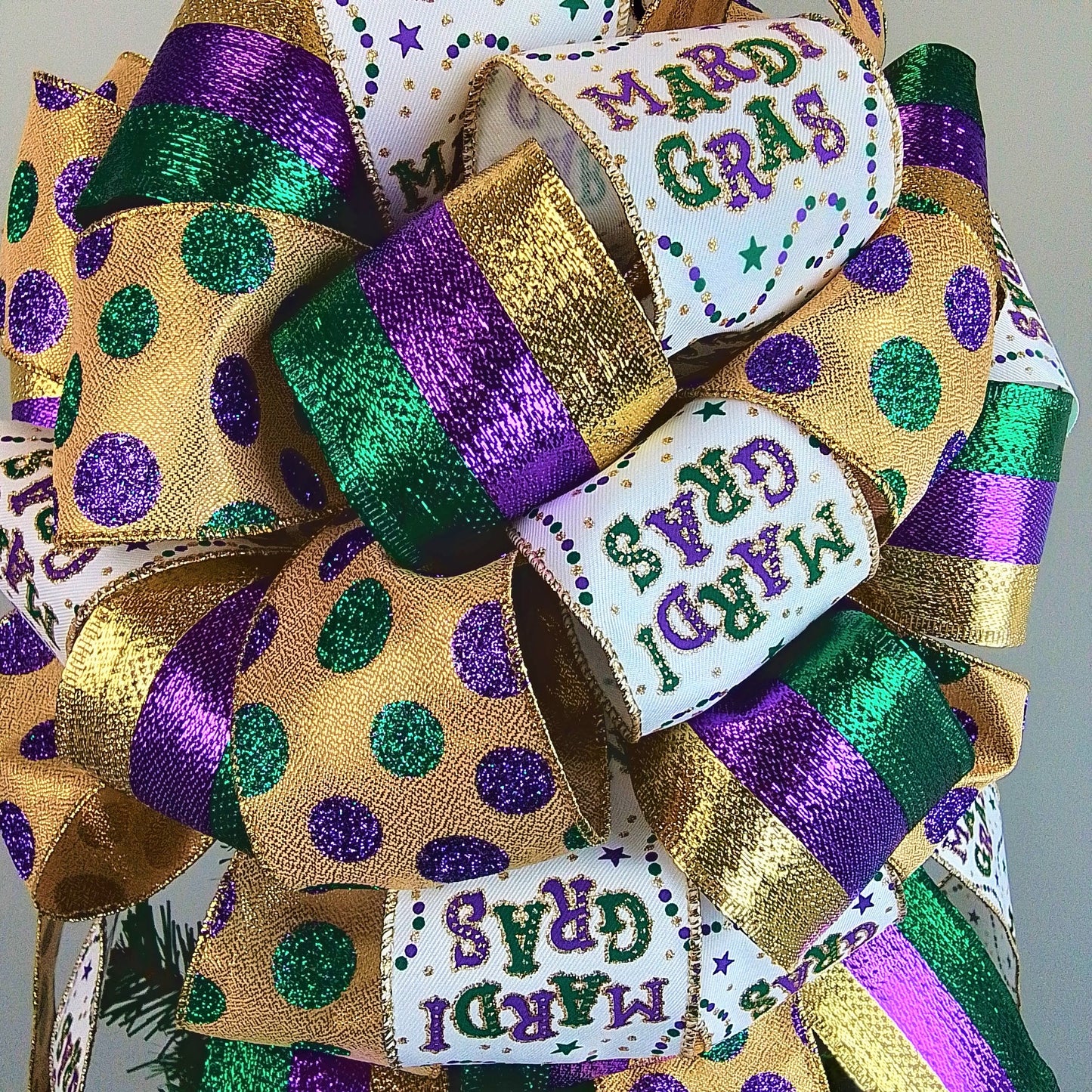 Mardi Gras Tree Topper Bow | Lantern Topper | Large Oversized Present or Gift Bow