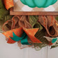 Fall Pumpkin Door Wreaths - Thanksgiving Fall Autumn Teal Mesh Front Door Decor - Halloween Animal Print Blue Brown Orange Moss