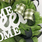Home Sweet Home Wreath | Cotton Spring Everyday Door Wreath | Moss Green Black White