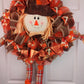 Scarecrow Wreath | Thanksgiving Deco Mesh Fall Front Door Wreath; Burlap Orange Brown Plaid