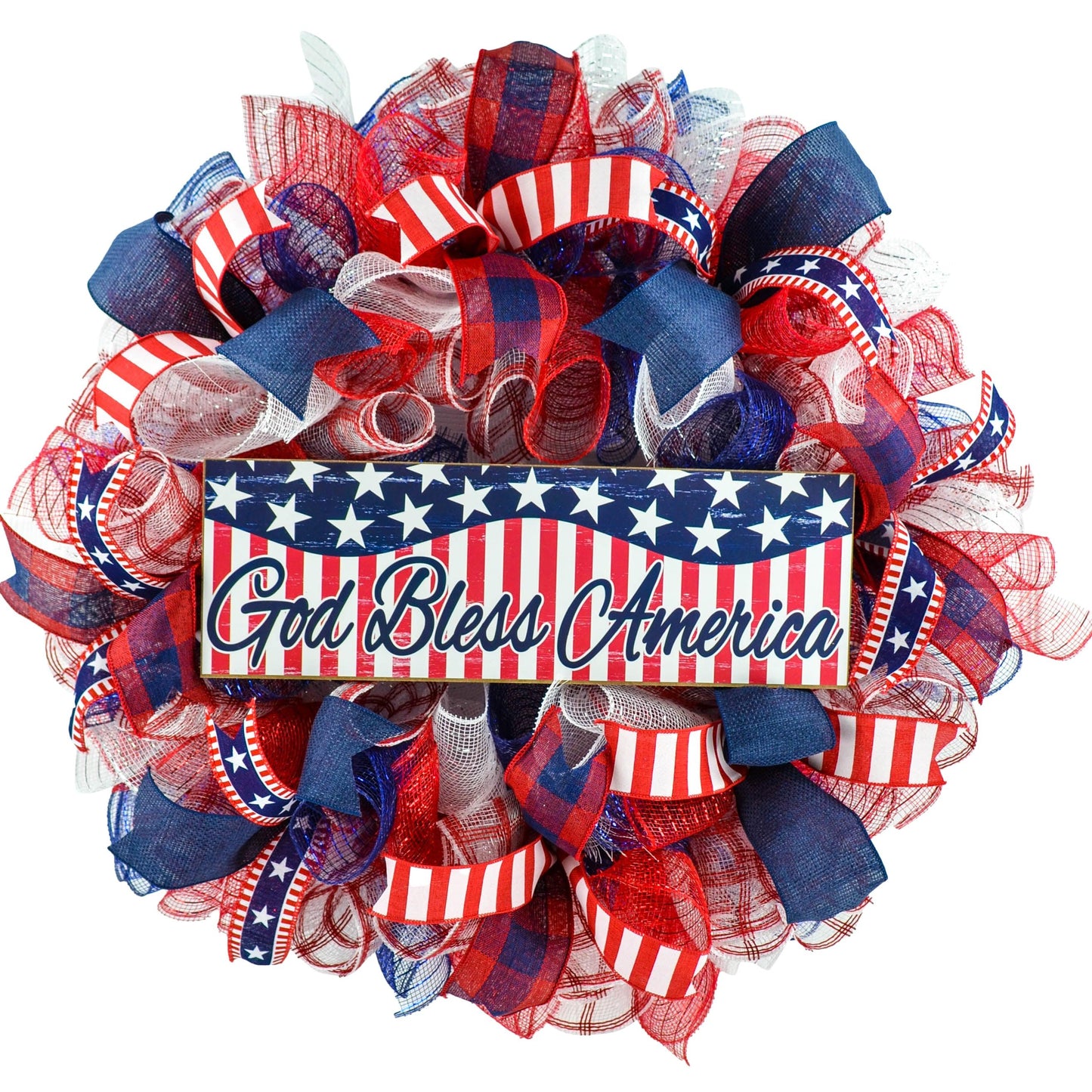 4th of July Door Wreath | Fourth of July Wreath | God Bless America | Red White Navy Blue - Pink Door Wreaths