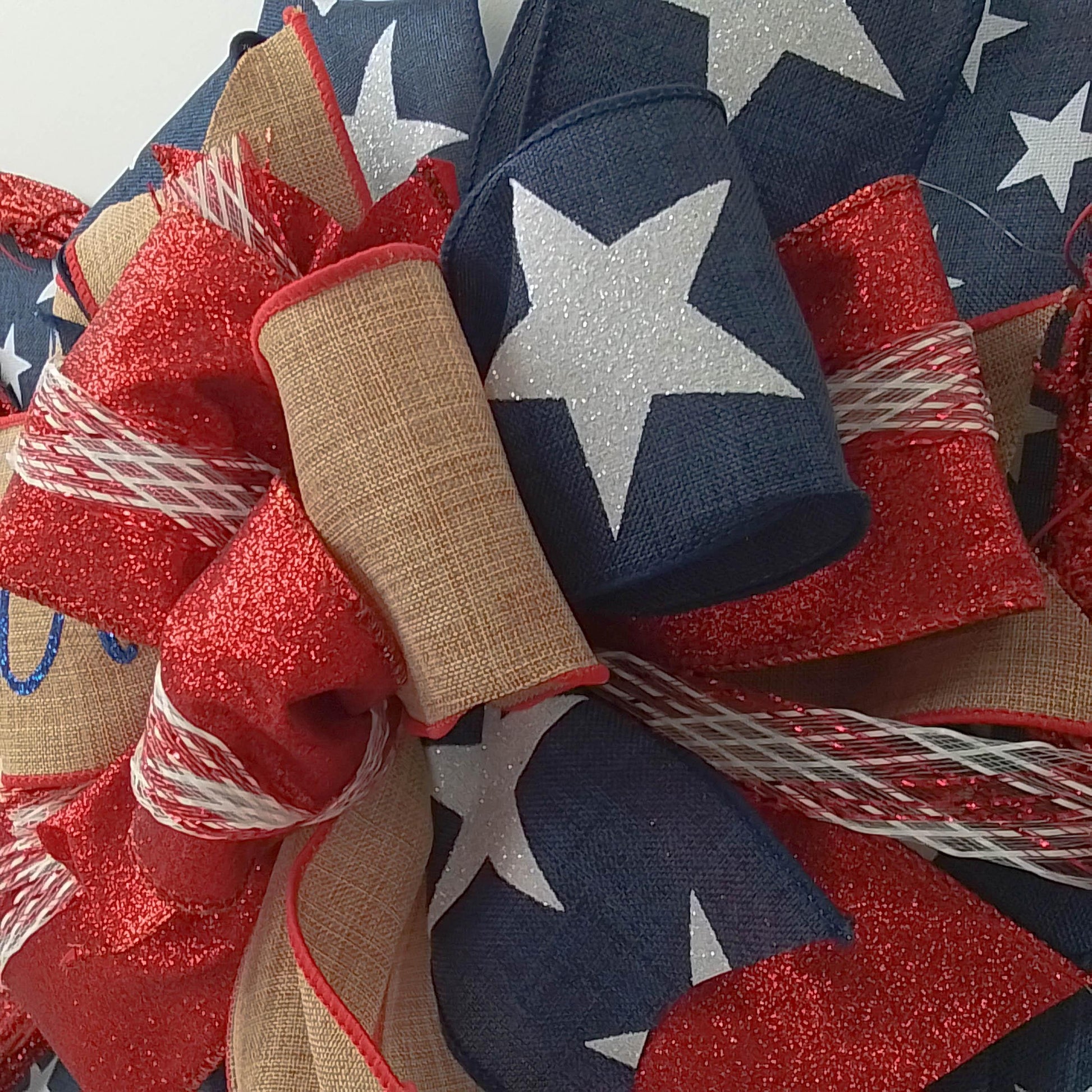 4th of July Grapevine Wreath - Star Navy Blue Red - Pink Door Wreaths