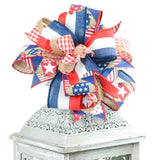 4th of July Lantern Wreath Bow - Gingham Red White Blue - Pink Door Wreaths