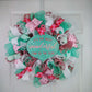 It's the Most Wonderful Time of the Year Ornament Wreath - Holiday Mesh Front Door Decor - Mint Green Red Pink