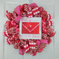 Valentine Sending Love Wreath - Valentine's Day Decor - Envelope Mesh Door Wreath - Pink White Silver Red