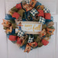 Moss Denim Gold Scarecrow Mesh Front Door Wreath - Thanksgiving Happy Fall Wreath - Moss Green Denim Jute Gold Decor