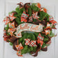 Hello Fall Welcome Autumn Thanksgiving Front Door Outdoor Mesh Wreath; Moss Green Orange Brown