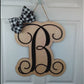 Monogrammed Birthday Gift | White Black Initial Letter Door Hanger Wreath with Bow - LOTS OF COLORS