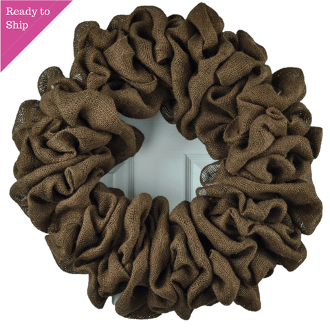 Chocolate Brown Plain Burlap Wreath Already Made - Everyday Wreath to Decorate DIY - Add Bow, Ribbons on Your Own - Premade - Pink Door Wreaths