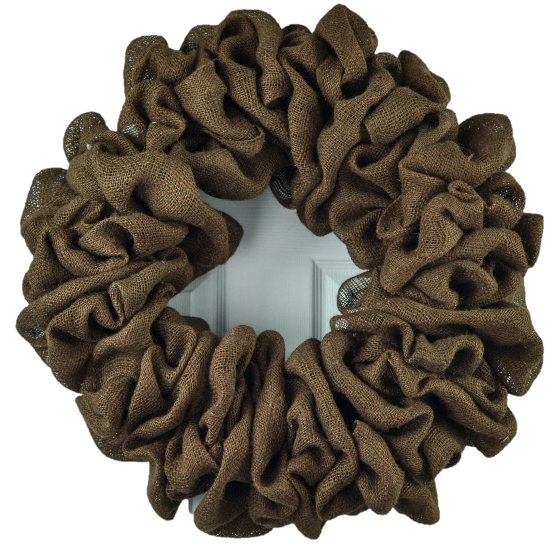 Chocolate Brown Plain Burlap Wreath Already Made - Everyday Wreath to Decorate DIY - Add Bow, Ribbons on Your Own - Premade - Pink Door Wreaths