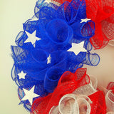 American Flag Fourth of July Mesh Door Wreath, Red White and Blue Wreaths - Pink Door Wreaths