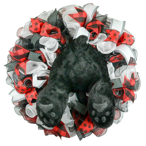 Animal Lover Wreath - Dog Butt Paw Print Jute Burlap Door Wreath - Red Black White - Pink Door Wreaths