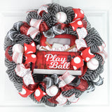 Baseball Front Door Wreath | Play Ball Mesh Wreath | Black Red White - Pink Door Wreaths