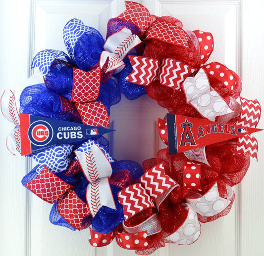 House divided baseball deco mesh door wreath