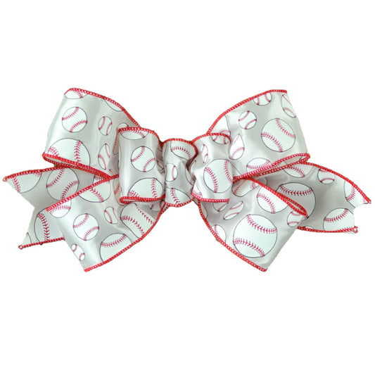 Baseball White Red Add On Wreath Bow - Wreath Embellishment for Already Made Wreath - Pink Door Wreaths