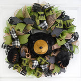 Black Bear Wreath | Woods Lodge Decor | Green Brown Black - Pink Door Wreaths