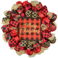 Black Red Gold Christmas Wreath - Burlap Buffalo Plaid Decor - Pink Door Wreaths