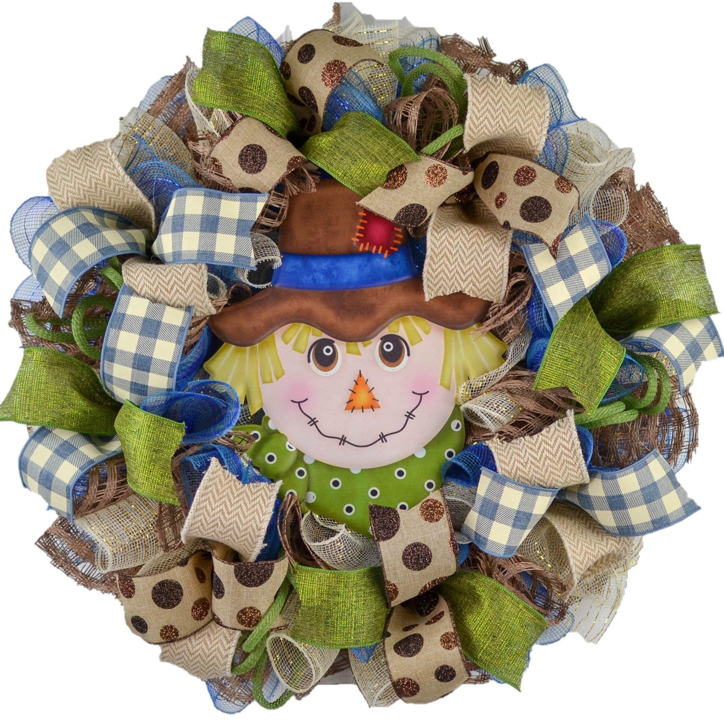 Blue Scarecrow Mesh Front Door Wreath - Thanksgiving Fall Wreath - Pink Door Wreaths