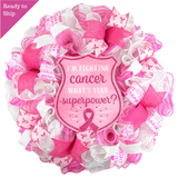 Breast Cancer Awareness Wreath - Pink White Burlap Wreath - Cancer Awareness Survivor Gift - Pink Door Wreaths