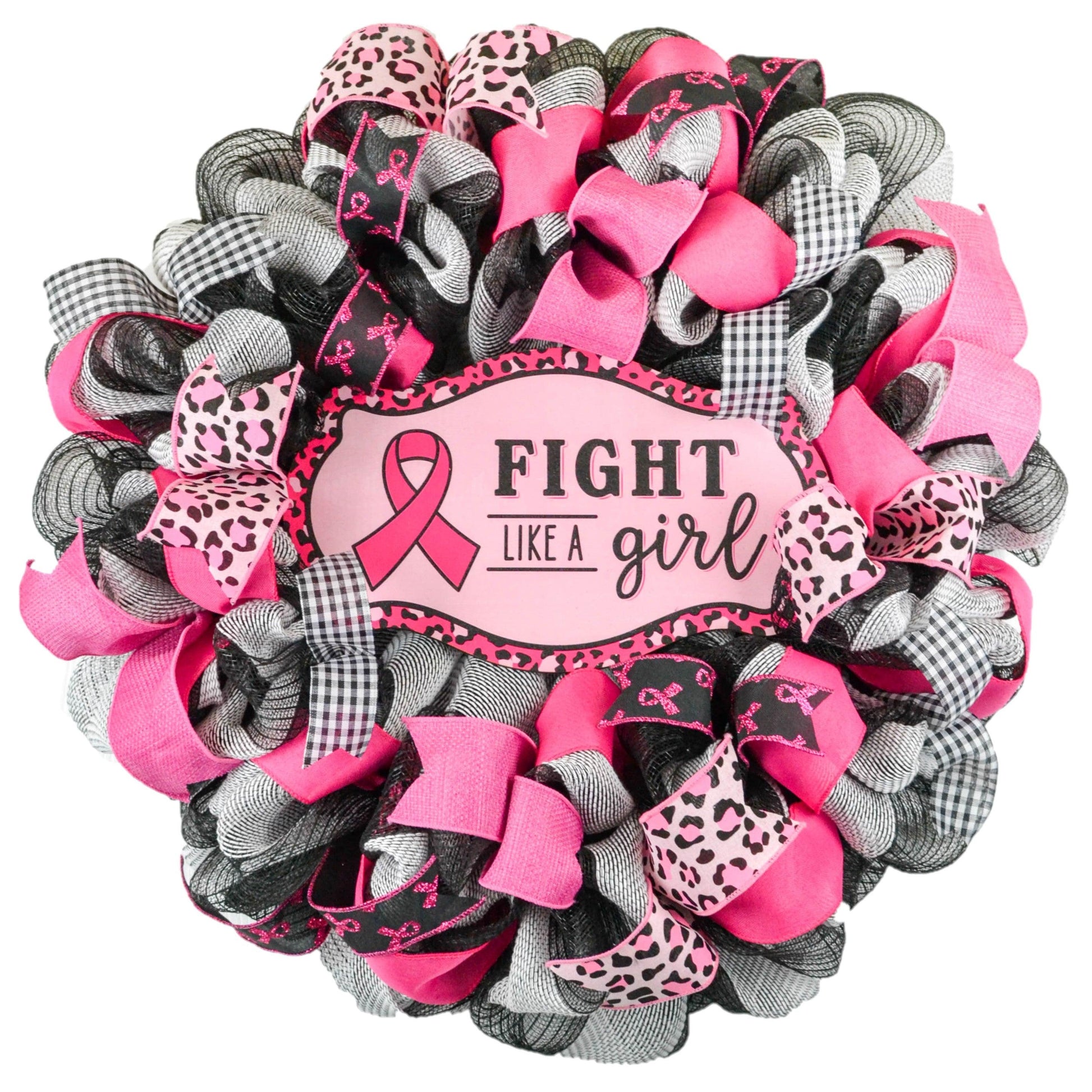 Breast Cancer Survivor Wreath - Pink Black Burlap Wreath - Cancer Awareness Survivor Gift - Pink Door Wreaths