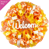 Bright Orange Summer Wreath - Welcome Yellow Spring Decor - Pink Door Wreaths