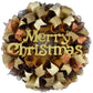 Merry Christmas Mesh Front Door Wreath | Rustic Holiday Decor | Burlap Brown Gold Ivory - Pink Door Wreaths