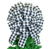 Buffalo Check Bow Christmas Tree Toppers | Black White Plaid with Tails - Pink Door Wreaths