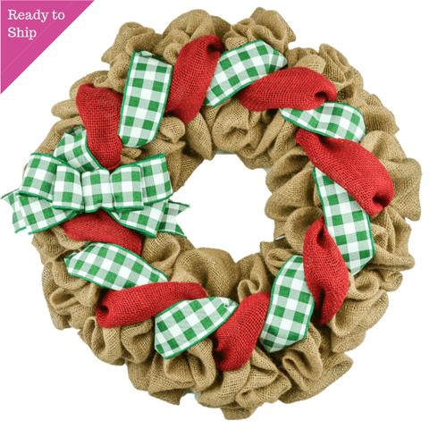 Buffalo Check Burlap Front Door Wreath - Black White Everyday Year Round Decor - Gift for Mom (Christmas) - Pink Door Wreaths