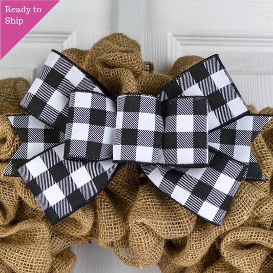 Buffalo Plaid Add On Wreath Bow - Wreath Embellishment for Already Made Wreath - Farmhouse Extra - Pink Door Wreaths