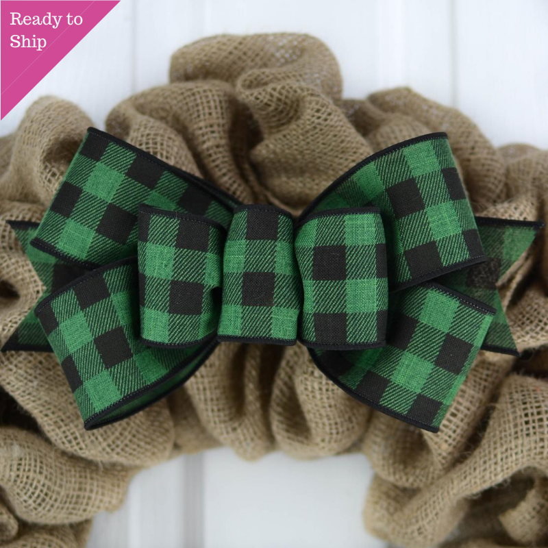 Buffalo Plaid Add On Wreath Bow - Wreath Embellishment for Already Made Wreath - Farmhouse Extra - Pink Door Wreaths